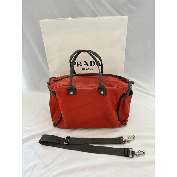 PRADA Vintage Duffle Bag Handbag Orange Nylon Travel Unisex - Picture 6 of 16